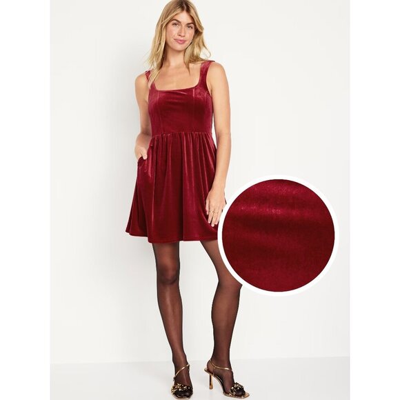 Old Navy Fit & Flare Velvet Cami Mini Dress, Red, Size XL - Picture 1 of 9